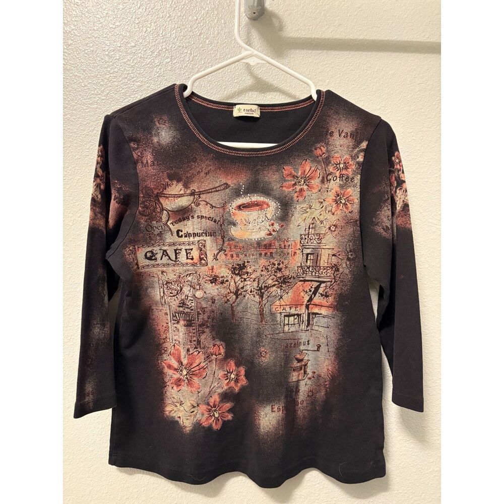 Y2K Cactus Coffee Cafe Graphic Top M